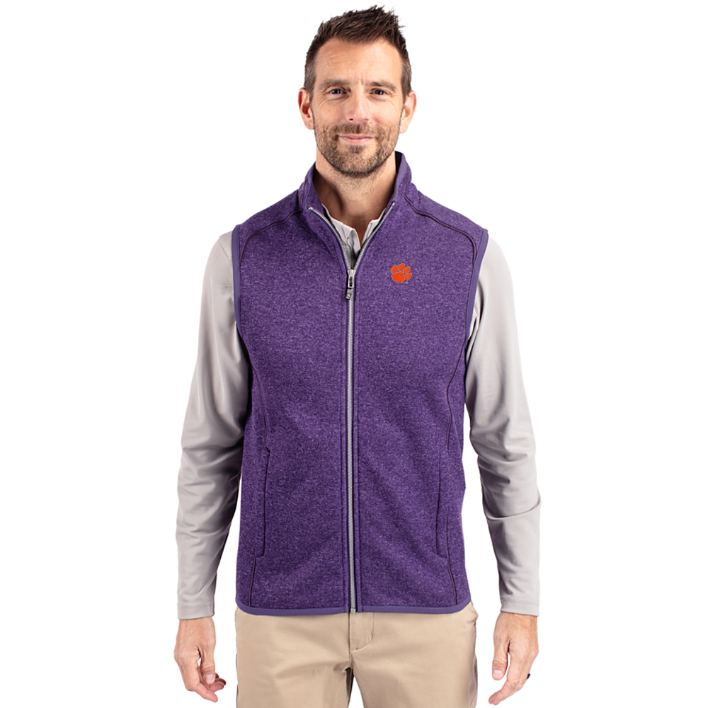 Clemson Cutter & Buck Mainsail Full-Zip Sweater Vest - PURPLE