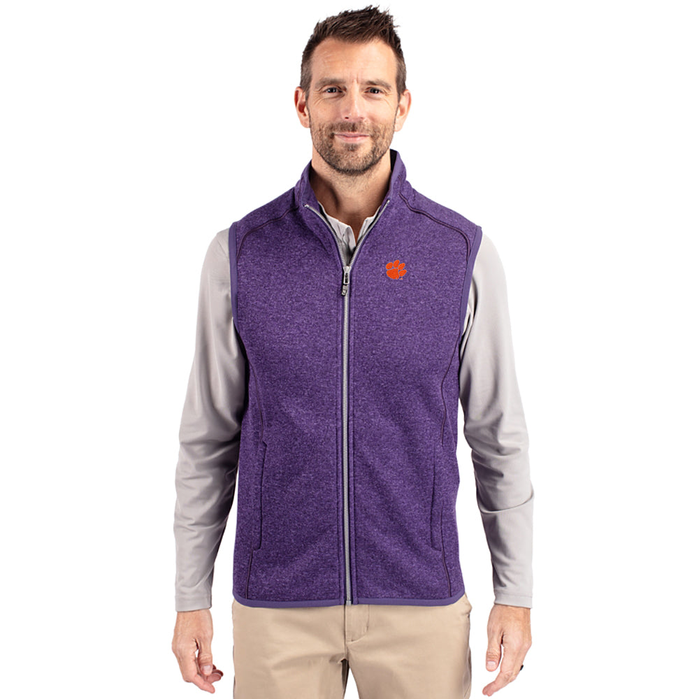 Clemson Cutter & Buck Mainsail Full-Zip Sweater Vest