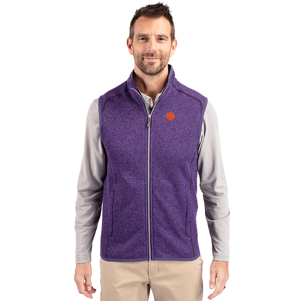 Clemson Cutter & Buck Mainsail Full-Zip Sweater Vest