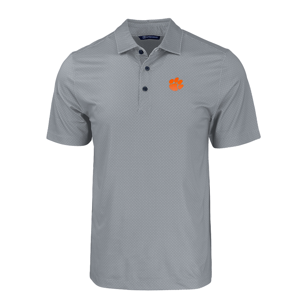 Clemson Cutter & Buck Pike Eco Tonal Geo Print Polo - LT GREY
