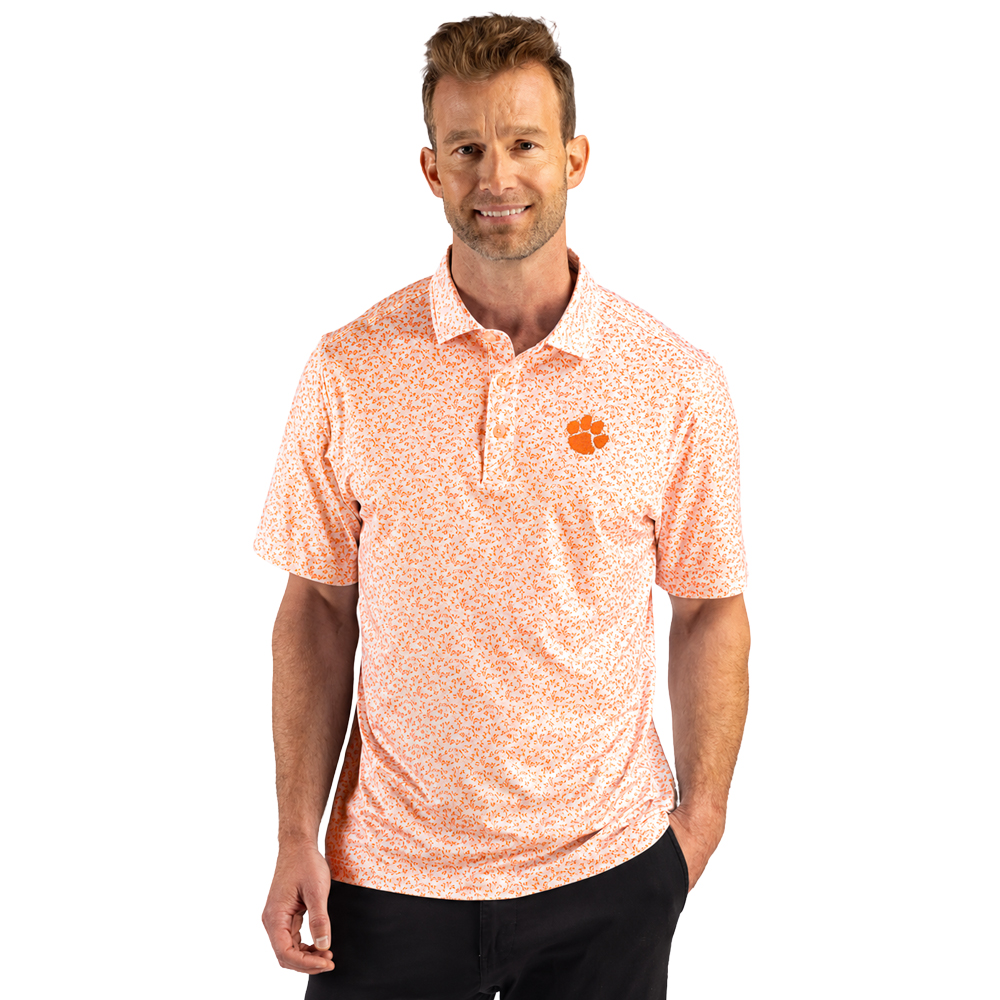 Clemson Cutter & Buck Pike Fern Print Polo - ORANGE