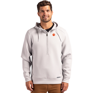 Clemson Cutter & Buck Roam Epic Versatility Half-Zip Hoodie - SILVER