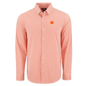 Clemson Cutter & Buck Skyline Gingham Dress Shirt - ORANGE