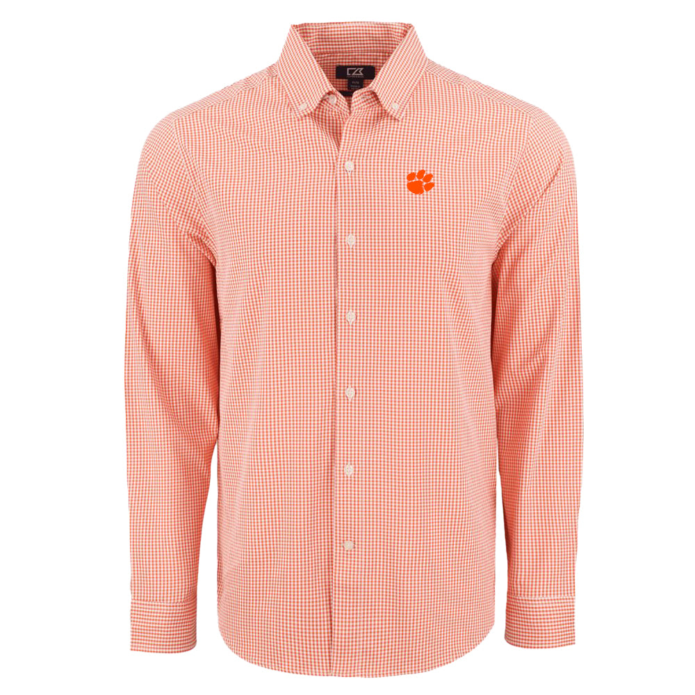 Clemson Cutter & Buck Skyline Gingham Dress Shirt - ORANGE