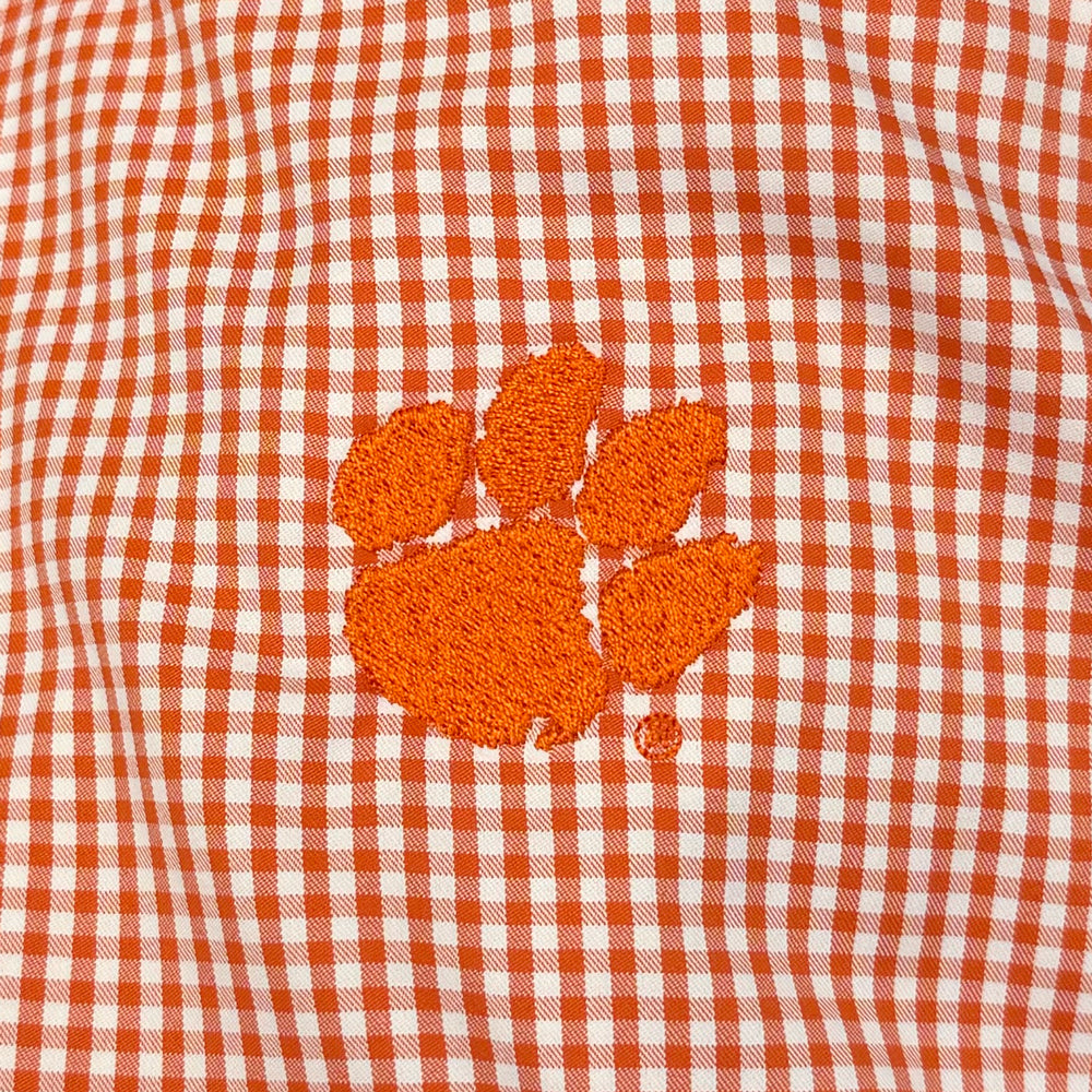Clemson Cutter & Buck Skyline Gingham Dress Shirt - ORANGE