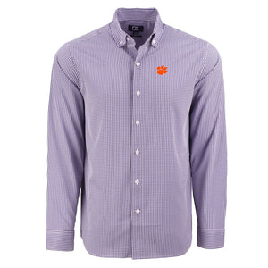Clemson Cutter & Buck Skyline Gingham Dress Shirt - PURPLE