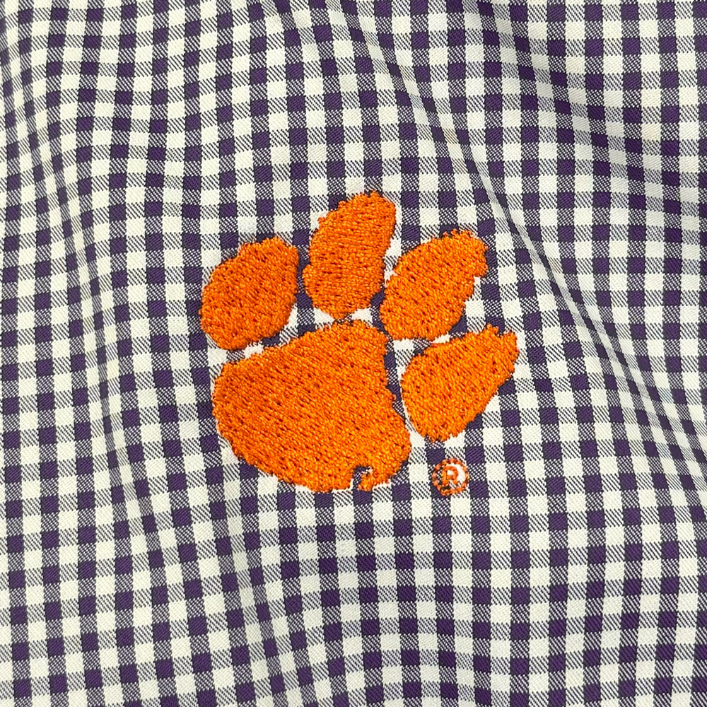 Clemson Cutter & Buck Skyline Gingham Dress Shirt - PURPLE
