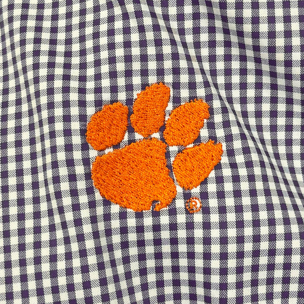 Clemson Cutter & Buck Skyline Gingham Dress Shirt - PURPLE
