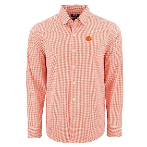 Clemson Cutter & Buck Skyline Gingham Dress Shirt