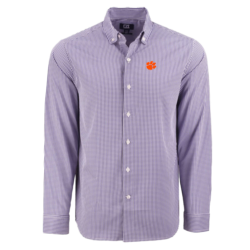 Clemson Cutter & Buck Skyline Gingham Dress Shirt