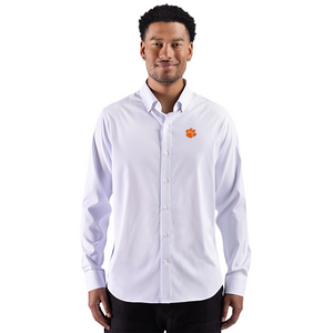 Clemson Cutter & Buck Skyline Windowpane Long Sleeve Dress Shirt - BLUE