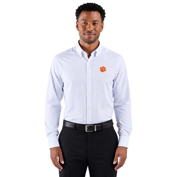 Clemson Cutter & Buck Skyline Windowpane Long Sleeve Dress Shirt - BLUE