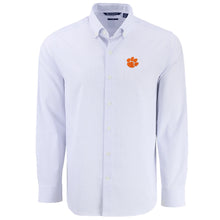Clemson Cutter & Buck Skyline Windowpane Long Sleeve Dress Shirt - BLUE