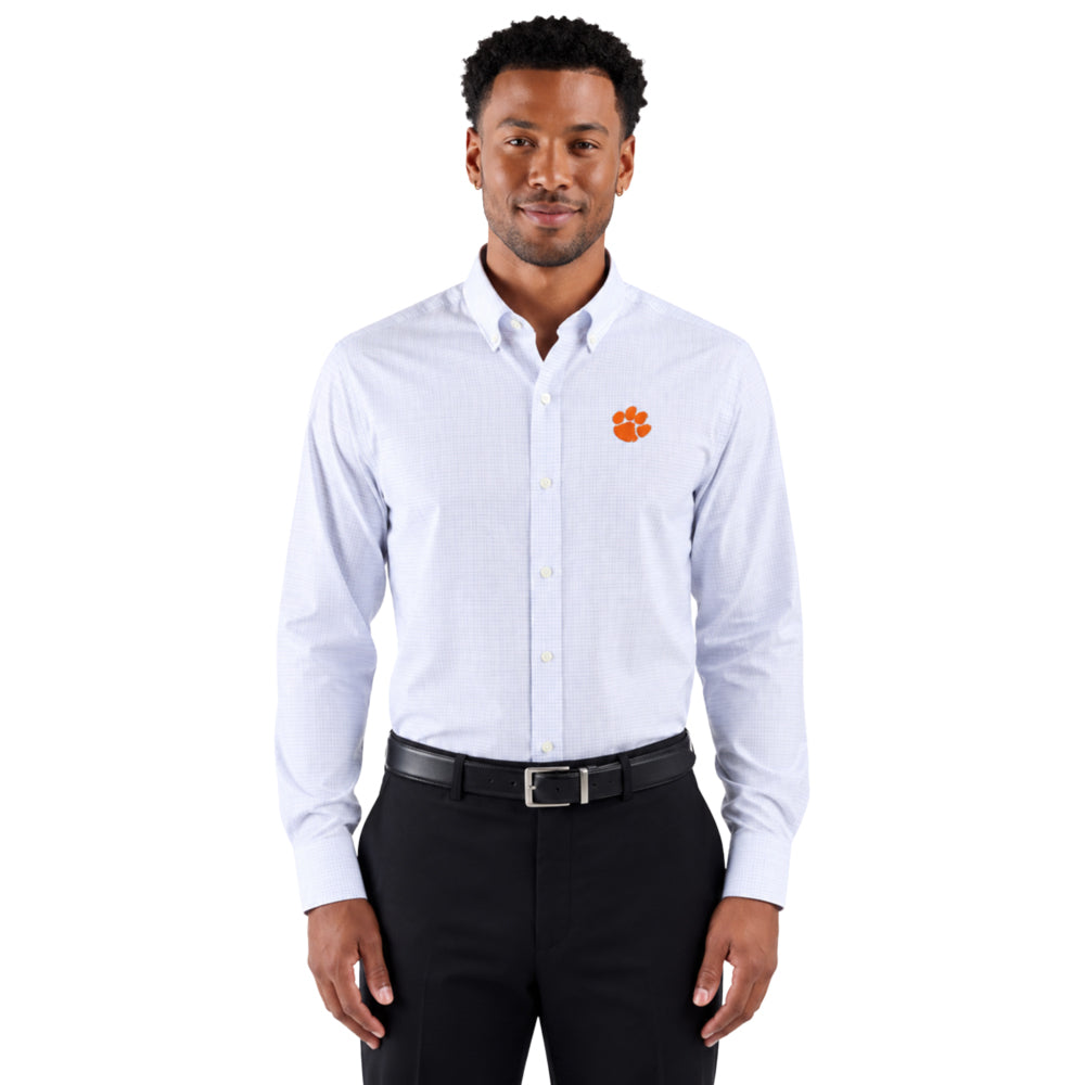 Clemson Cutter & Buck Skyline Windowpane Long Sleeve Dress Shirt