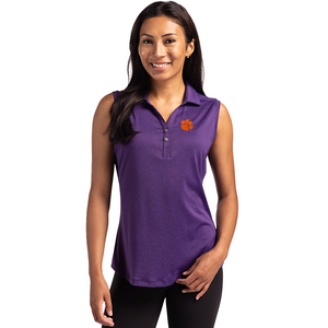 Clemson Cutter & Buck Women's Forge Sleeveless Polo - PURPLE