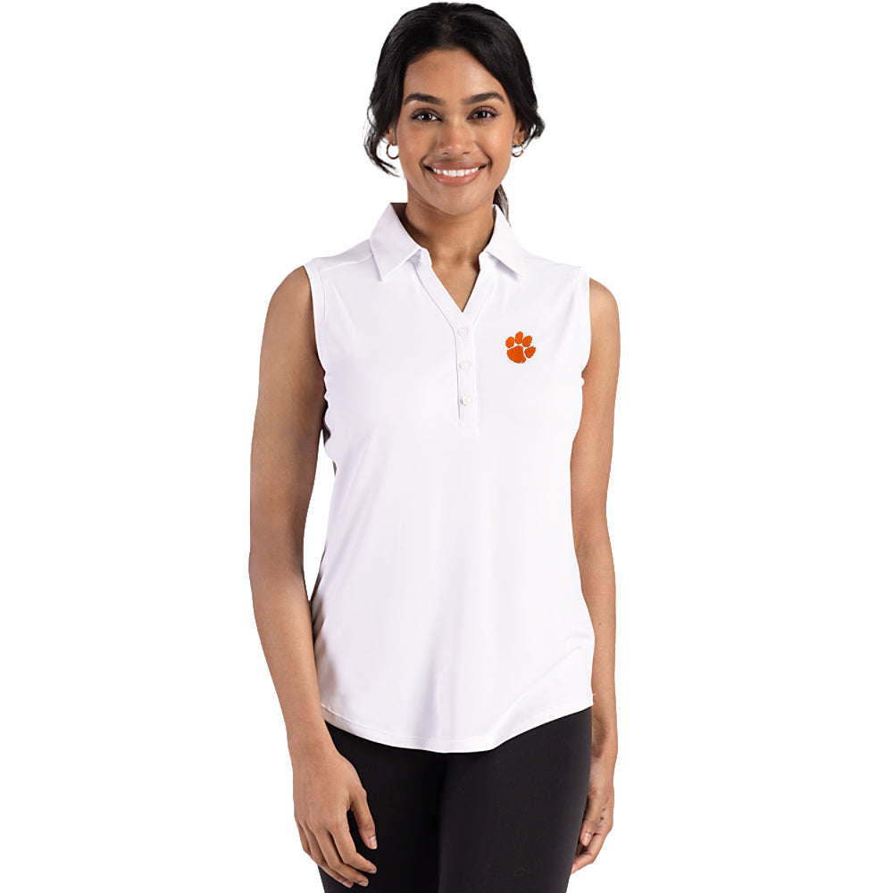 Clemson Cutter & Buck Women's Forge Sleeveless Polo - WHITE