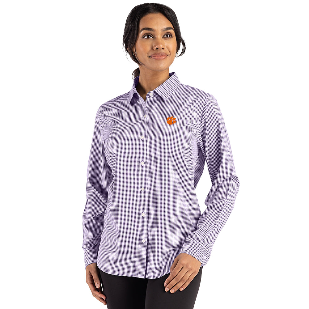 clemson dress shirt Clemson Cutter & Buck Womens Skyline Gingham Woven Dress Shirt