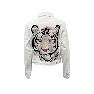 Clemson Denim Cropped Tiger Face Jacket - WHITE
