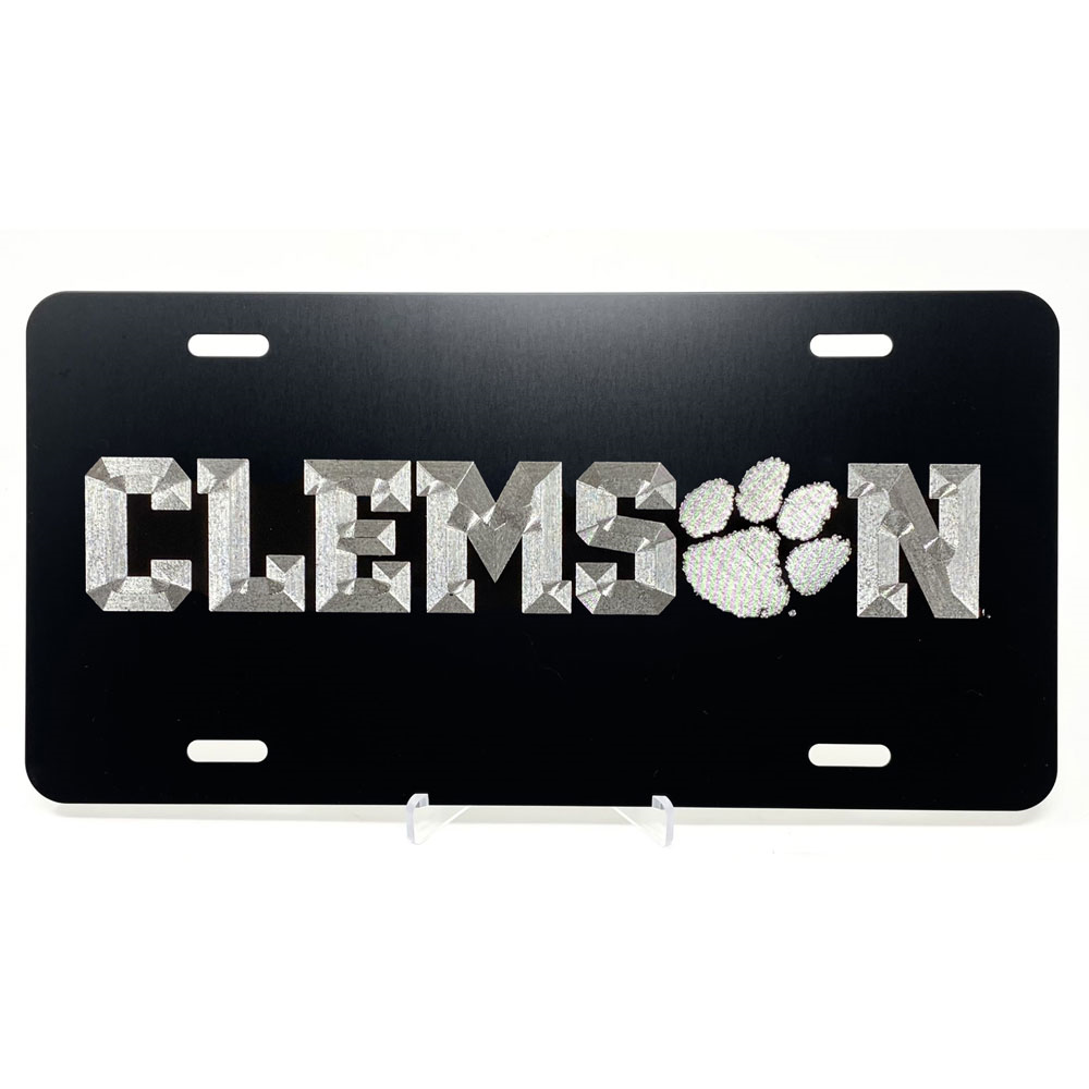 Clemson Diamond Etched License Plate  - BLACK