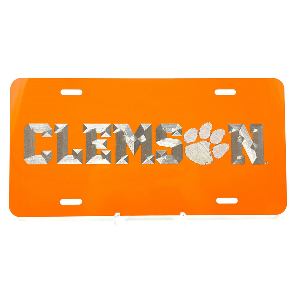 Clemson Diamond Etched License Plate  - ORANGE
