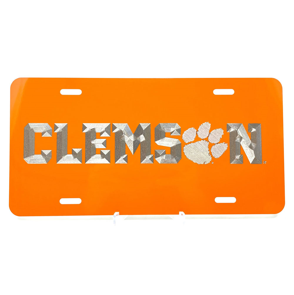 Clemson Diamond Etched License Plate  - ORANGE