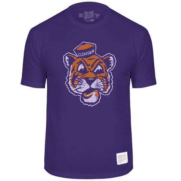 Clemson Distressed Vault Tiger Face Tee - PURPLE