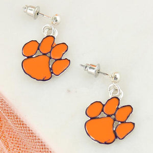 Clemson Enamel Paw Dangle Stud Earrings