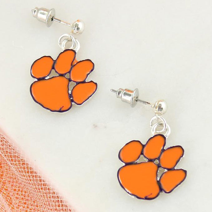 Clemson Enamel Paw Dangle Stud Earrings