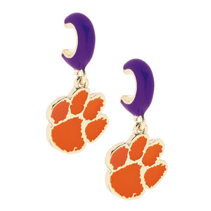 Clemson Enamel Paw Huggie Earrings