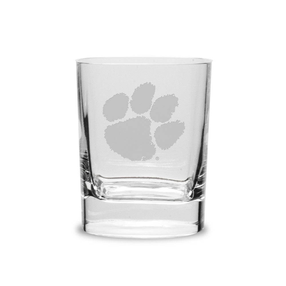 Clemson Etched Paw Crystal Square Glass
