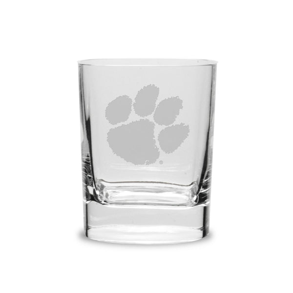 Clemson Etched Paw Crystal Square Glass