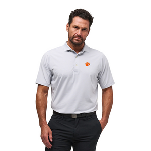 Clemson Fairway & Greene Bryan Stripe Polo - LT GREY