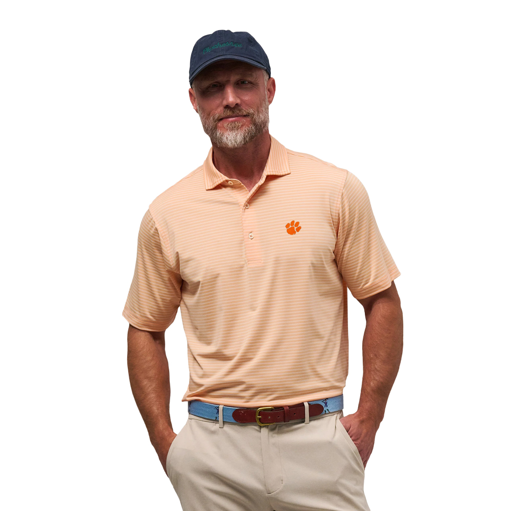 Clemson Fairway & Greene Newburyport Stripe Polo - LT ORANGE