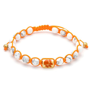 Clemson FanDrip Gold and White Bead Paw Bracelet - ORANGE