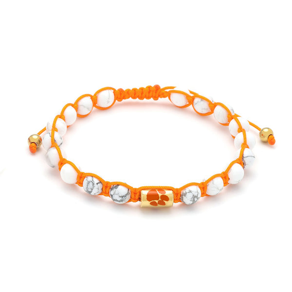 Clemson FanDrip Gold and White Bead Paw Bracelet