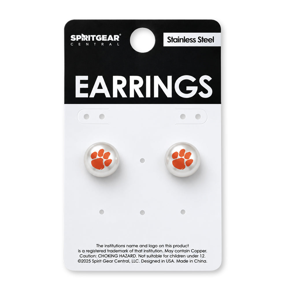 Clemson Faux Pearl Stud Post Earrings