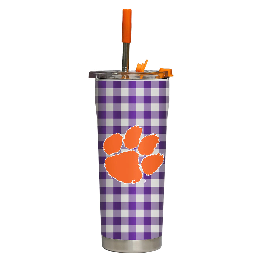 Clemson Gingham 2-in-1 Straw Tumbler