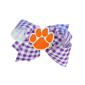 Clemson Gingham Hair Bow - LT PURPLE