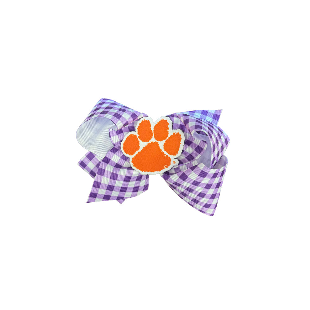 Clemson Gingham Hair Bow - LT PURPLE