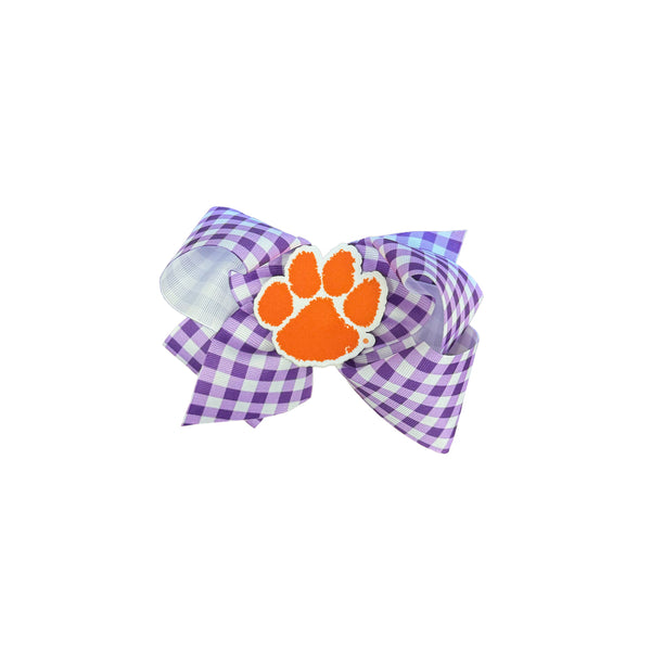 Clemson Gingham Hair Bow - LT PURPLE