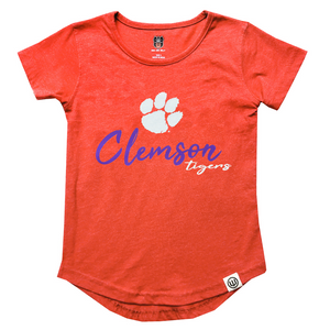 Clemson Girls Burn Out Short Sleeve Shirt - ORANGE