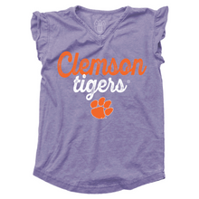 Clemson Girls Burnout Ruffle Sleeve Tee - LAV
