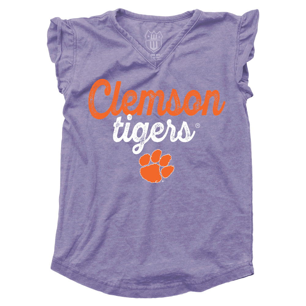 Clemson Girls Burnout Ruffle Sleeve Tee