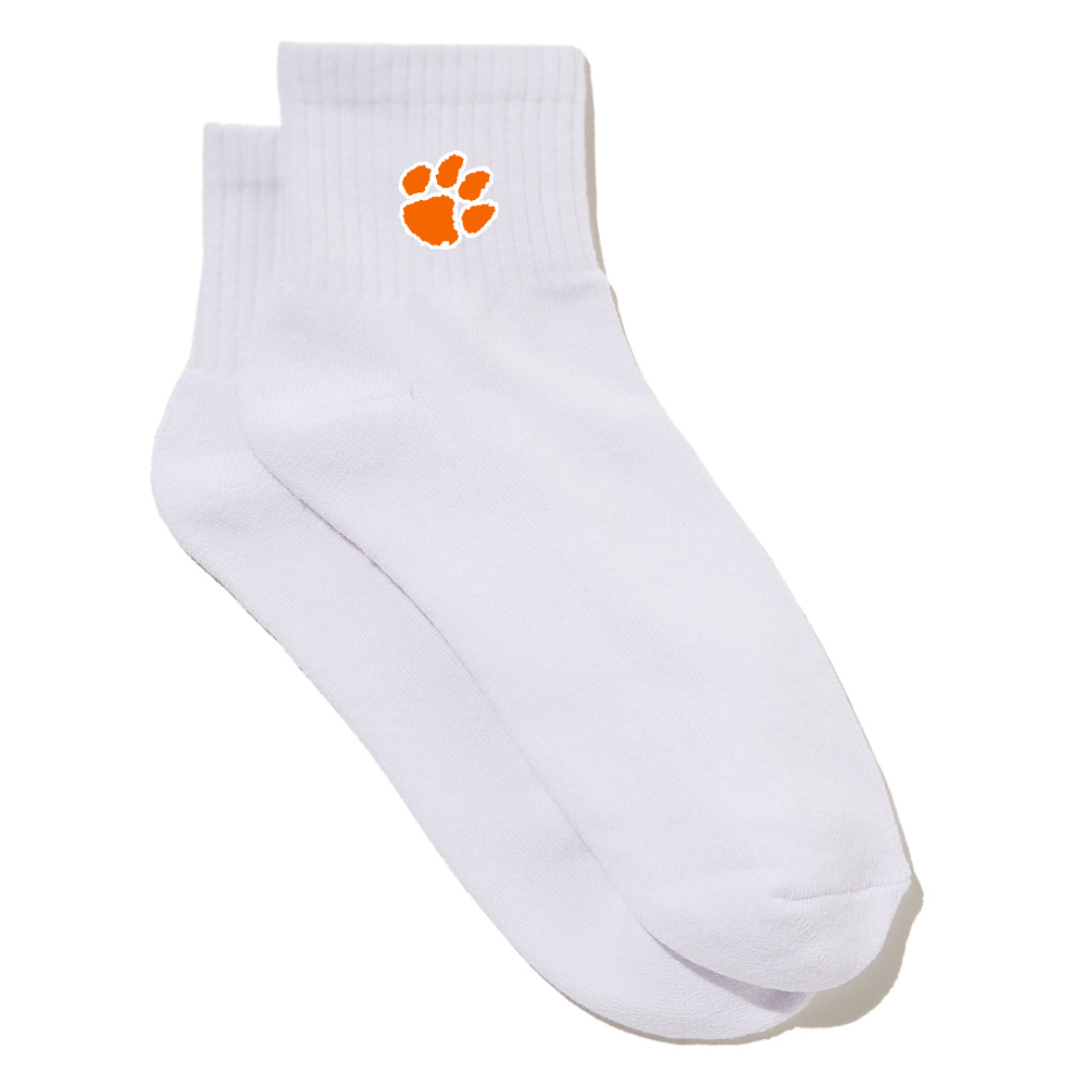 Clemson Girls Quarter Sock - WHITE