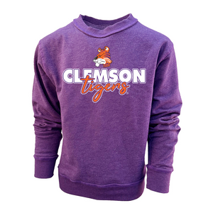 Clemson Girls Split Side Fleece Crew - PURPLE