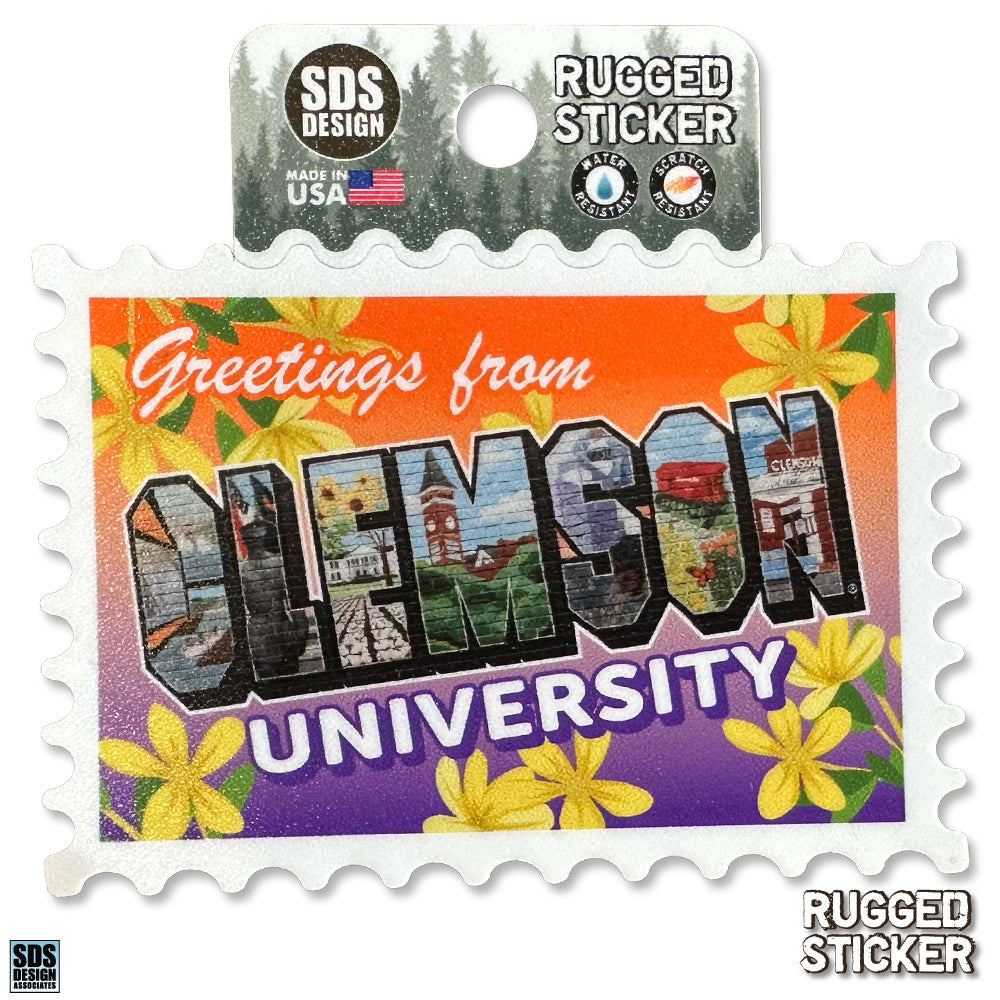 Clemson Greetings From Postcard Rugged Decal