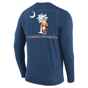 Clemson Indigo Long Sleeve Pocket Leaning Tiger Tee - NAVY