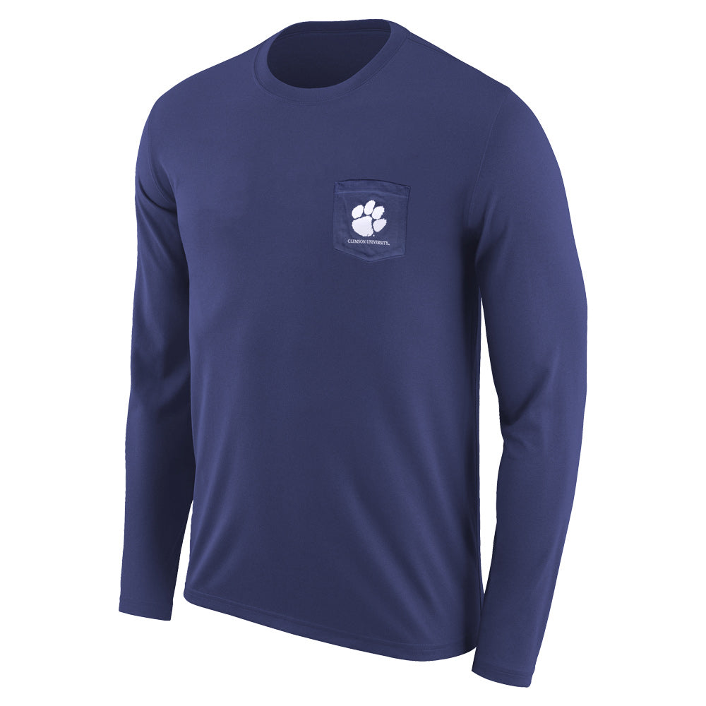 Clemson Indigo Long Sleeve Pocket Leaning Tiger Tee - NAVY