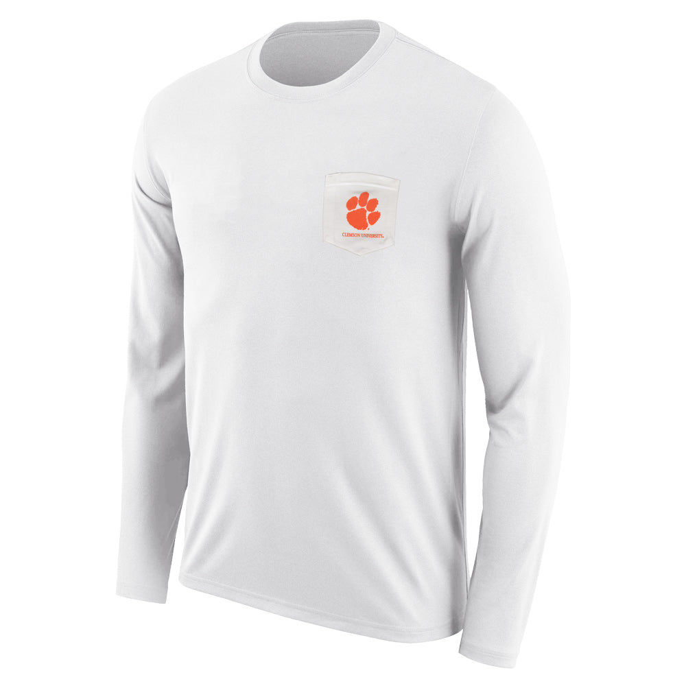 Clemson Indigo Long Sleeve Pocket Leaning Tiger Tee - WHITE