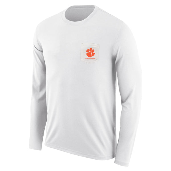 Clemson Indigo Long Sleeve Pocket Leaning Tiger Tee - WHITE